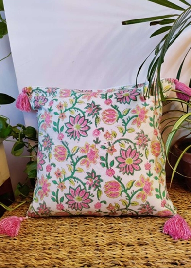 HomelyMess Floral Affair Block Print Cushion Cover
