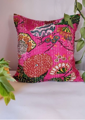 HomelyMess Pinkish Affair Kantha Stitch Cushion Cover