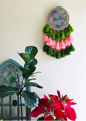 HomelyMess Blue Embroidered Tasseled Dreamcatcher