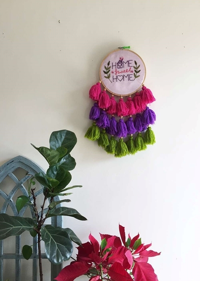 HomelyMess Powder Pink Embroidered Tasseled Dreamcatcher