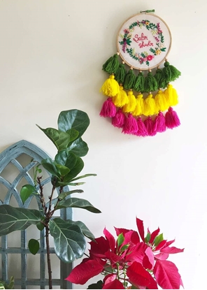 HomelyMess Multicoloured Embroidered Tasseled Dreamcatcher