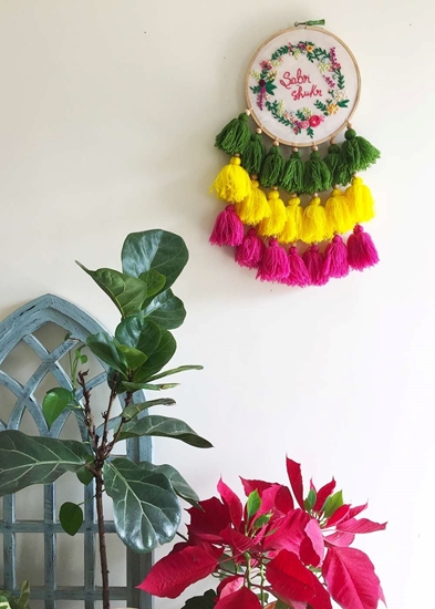 HomelyMess Multicoloured Embroidered Tasseled Dreamcatcher