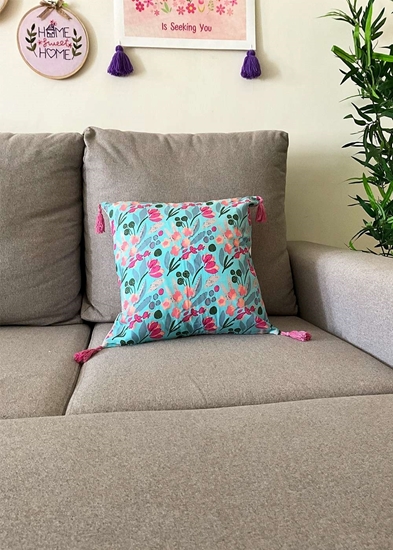 HomelyMess Pink Fireflies Block Print Cushion Cover