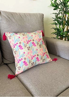 HomelyMess Pastel Blooms Block Print Cushion Cover